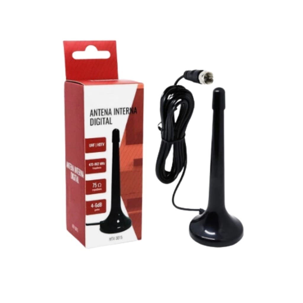 Antena Digital Interna Amplificada HD Portátil Cabo 5 Metros Sinal TV Digital Alta Definição Compatível com Smart TV