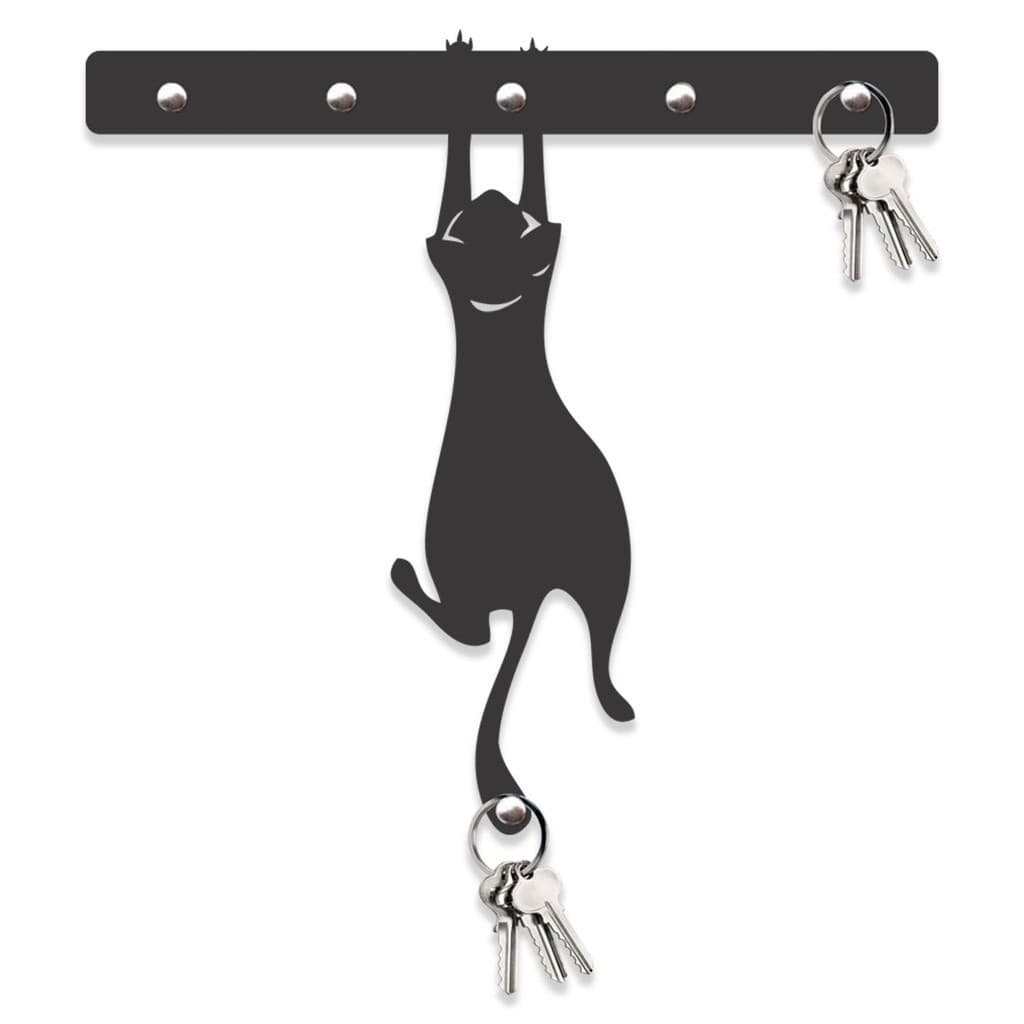 Porta Chaves Gato Pendurado em Mdf Vazado de 3mm Preto Fosco