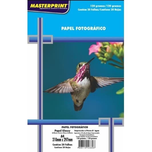 PAPEL FOTOGRÁFICO GLOSSY A4 120G 20FLS BRILHO MASTERPRINT