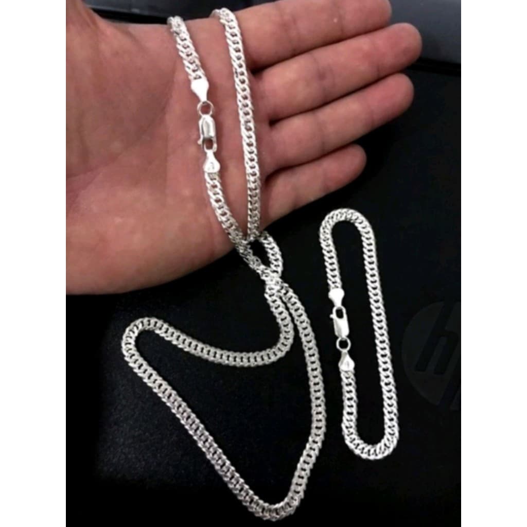 Conjunto Elo Duplo corrente 60cm + pulseira prata 925 banhada rn001