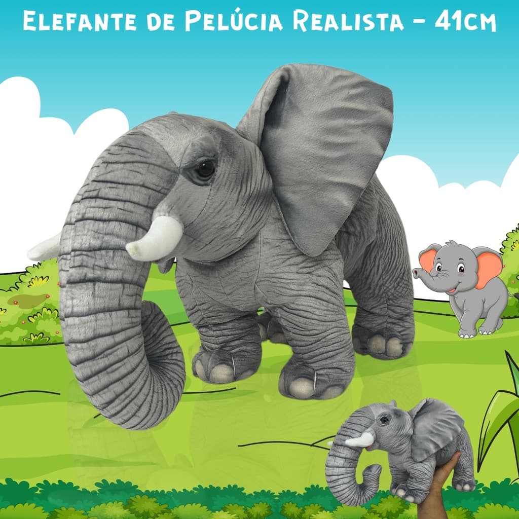 Elefante Realista Pelúcia Urso Brinquedo Ursinho 41cm Decoração Presente