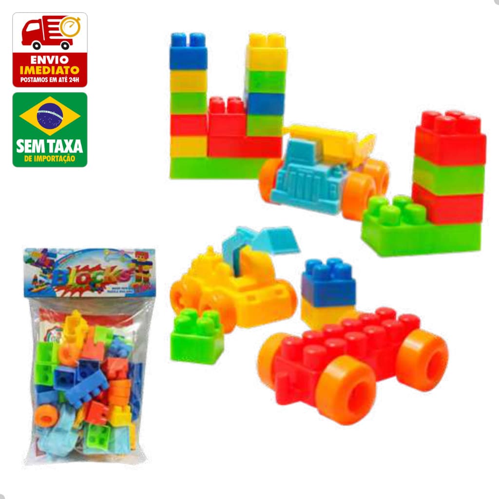 Blocos De Montar Brinquedos com Rodinha 33 Peças DuteToys DTE0609