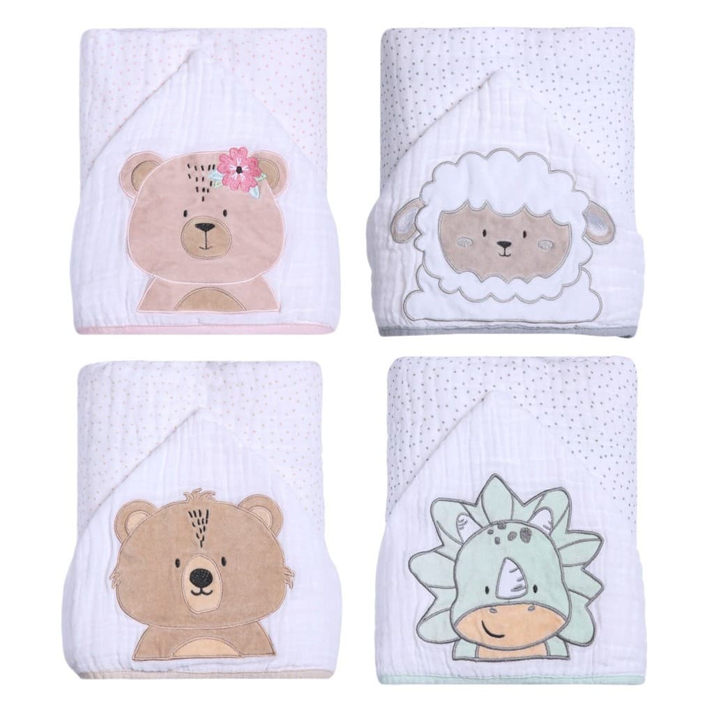 Toalha de Banho Bebê Papi Friends 90x75cm c/ Capuz Bordado 3 camadas Fralda Solft