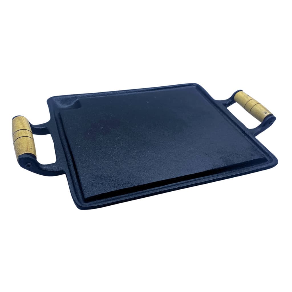 Chapa De Ferro Fundido Bifeteira 30x24 cm Com 2 Alças De Madeira