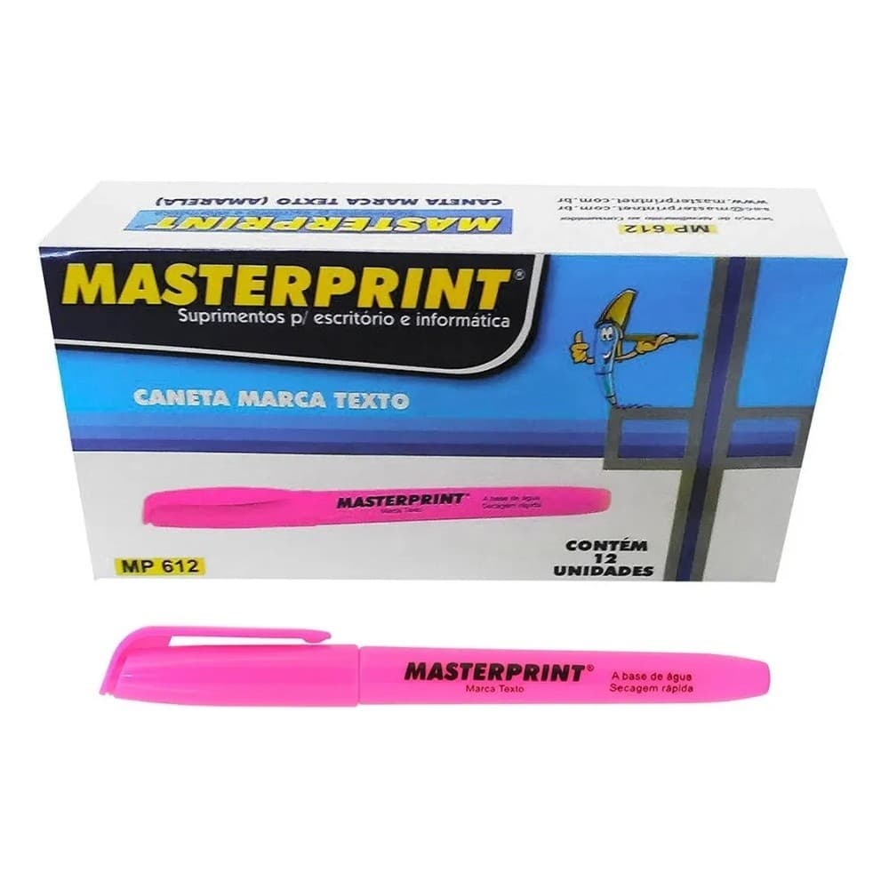 Kit 12 Marca Texto Neon Rosa Masterprint - Grifa Texto