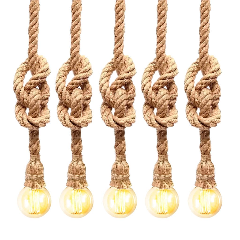 Kit 5 Luminária Pendente Design Rustico Retrô Corda Sisal