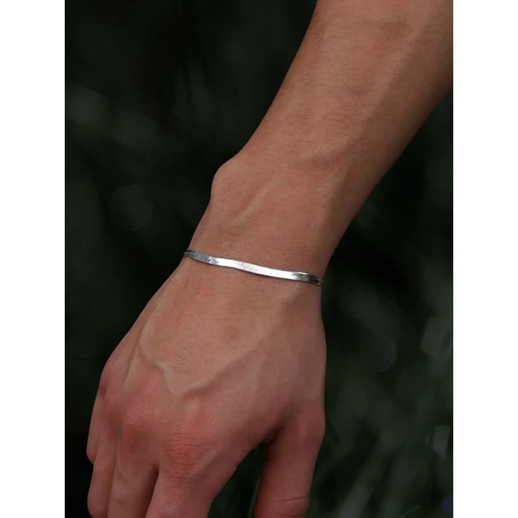 Pulseira de Prata 925 Laminada 20cm Bracelete Masculino - 2mm