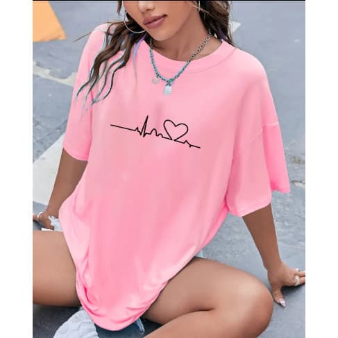 Camiseta Feminina Premium Batimentos cardíaco e coração malha Algodão 30.1 Lançamento