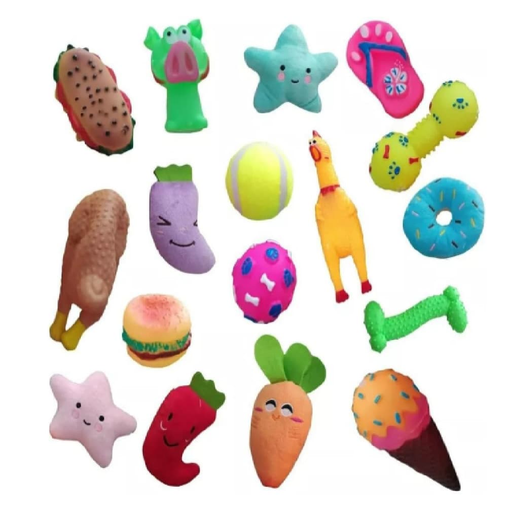 Kit 6 Brinquedos Mordedores para Filhote Cachorros pequenos pet (3 Pelúcias+3 Brinquedos mordedores)