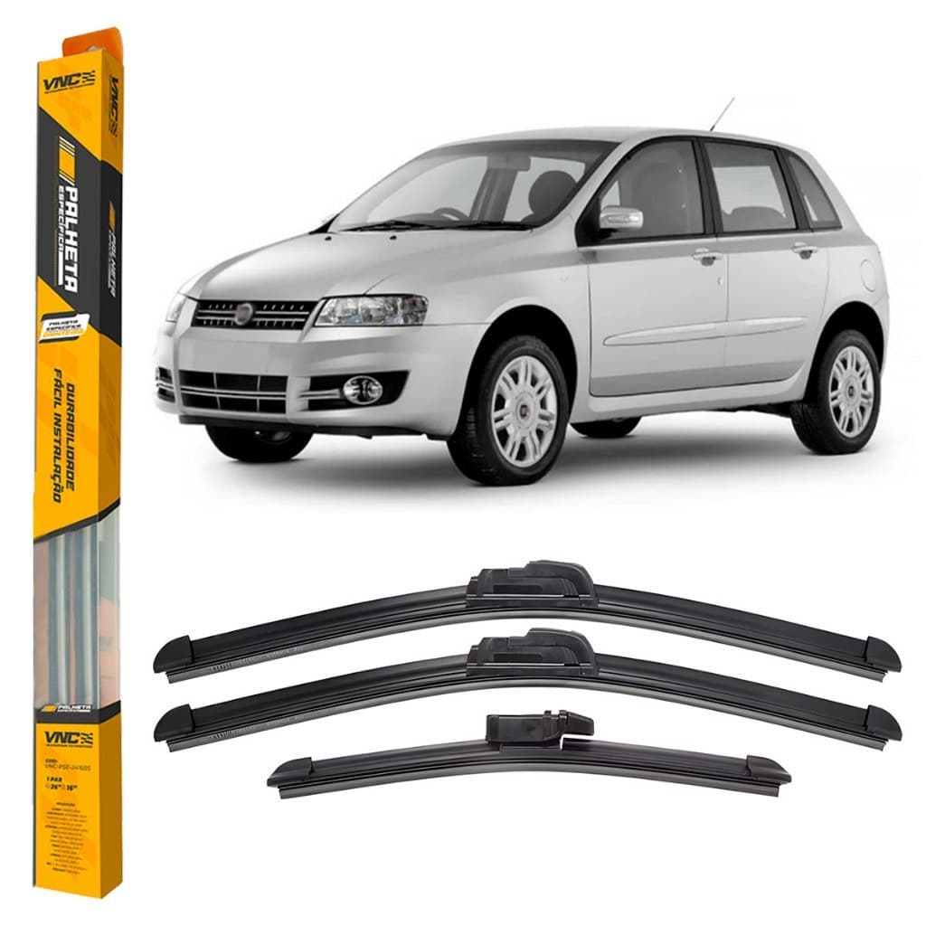 Kit de 3 Palhetas para Limpador Parabrisa Dianteiro + traseiro para Fiat Stilo ANO 2002 2003 2004 2005 2006 2007 2008 20