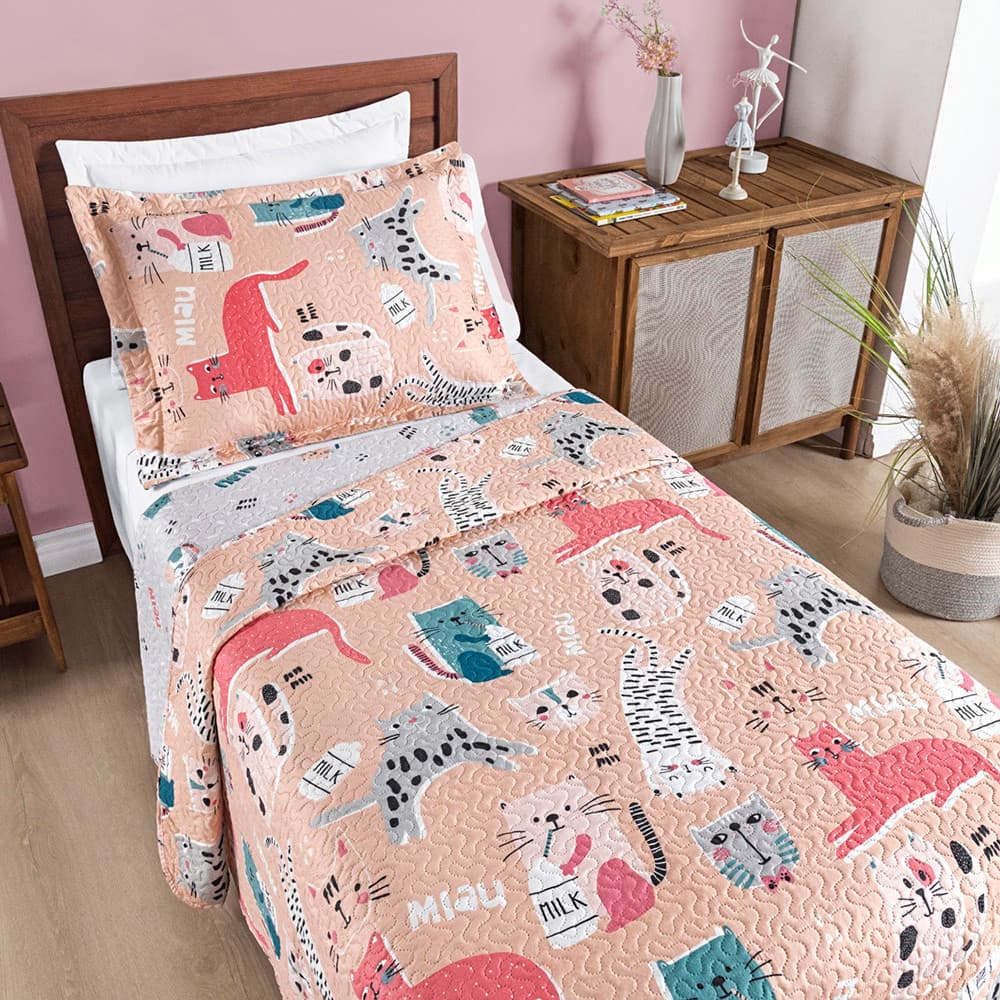 Cobre Leito Cama Solteiro Dupla Face Bouti Gatinha 2 Pecas