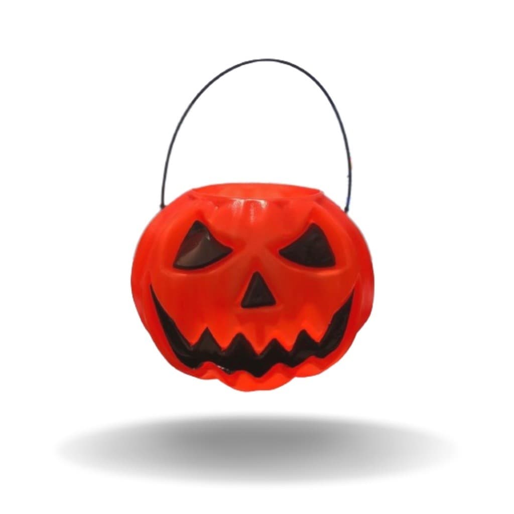 Balde Abóbora Grande Decoração Halloween Cesto com Alça 3D
