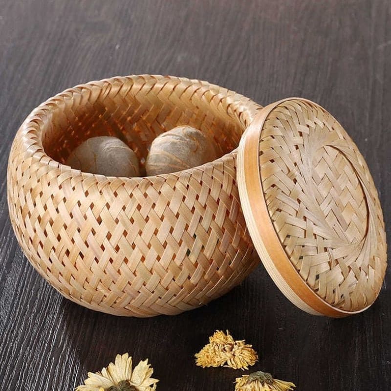 Nnnnjutyg76 1PC Cesta de Bambu Tecida de Dupla Camada com Tampa Armazenamento Bom Produto