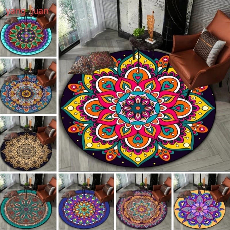 Mandala Boêmia Colorida Redonda Para Cadeira De Quarto Tapete-De Meditação De Ioga Sala De Estar q98