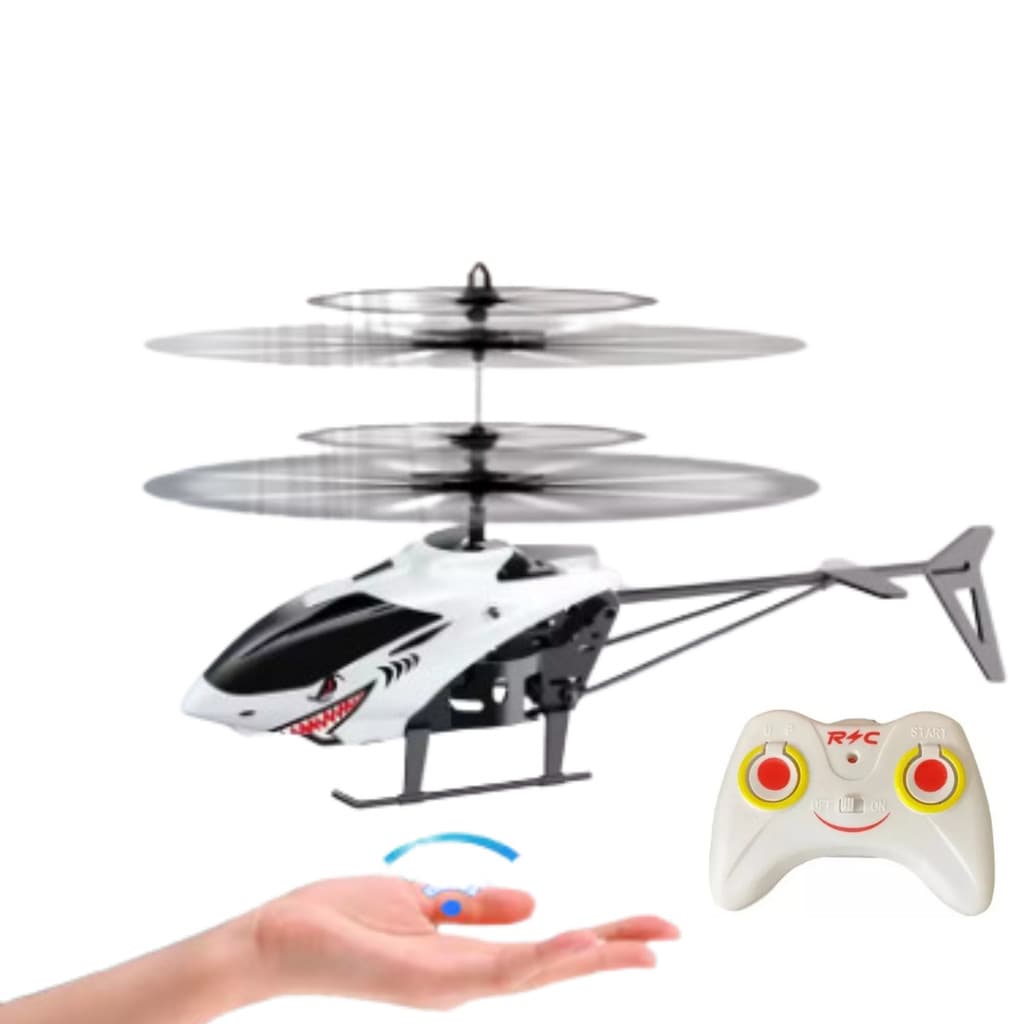 Mini Helicóptero Recarregável Com Controle Remoto e Sensor