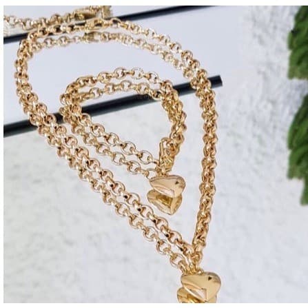 Conjunto Colar E Pulseira Coração Elo Português Presente Promoção