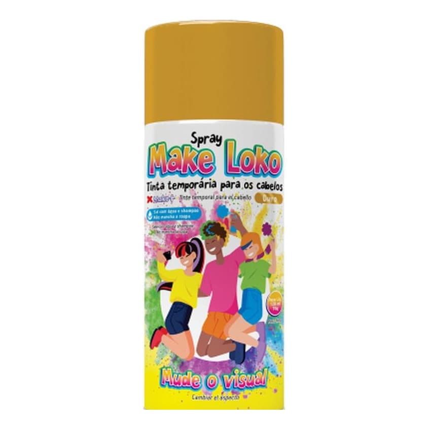 Spray Pinta Cabelo Temporário Make Loko 120ml Ouro Dourado