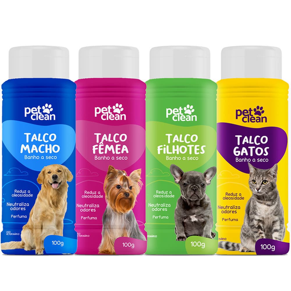 Talco Banho a Seco para Cachorro e Gato Pet Clean