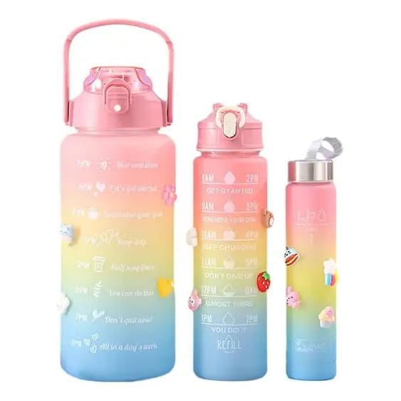 Kit Garrafa Motivacional Água Alça Adesivo 3d 1l 2l Squeeze