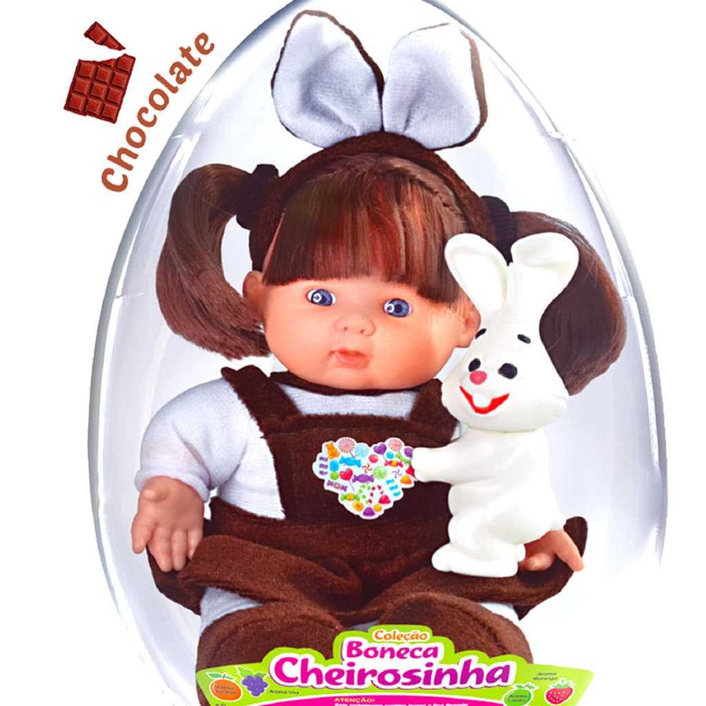 Ovo Páscoa Brinquedos Boneca Cheirosinha Chocolate C/ Coelho