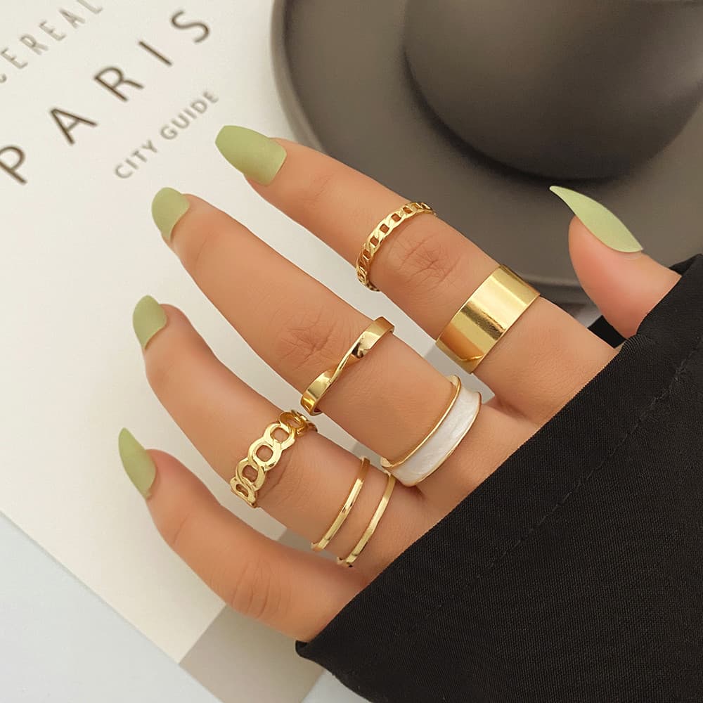 Conjunto de 6 Anéis Dourados Minimalistas Moda Feminina Stackable Aesthetic