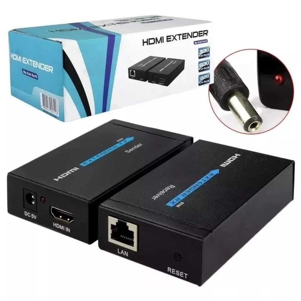 Extensor Hdmi 60 Metros X Rj45 Cat5/ Cat6 3D 1080P Bivolt