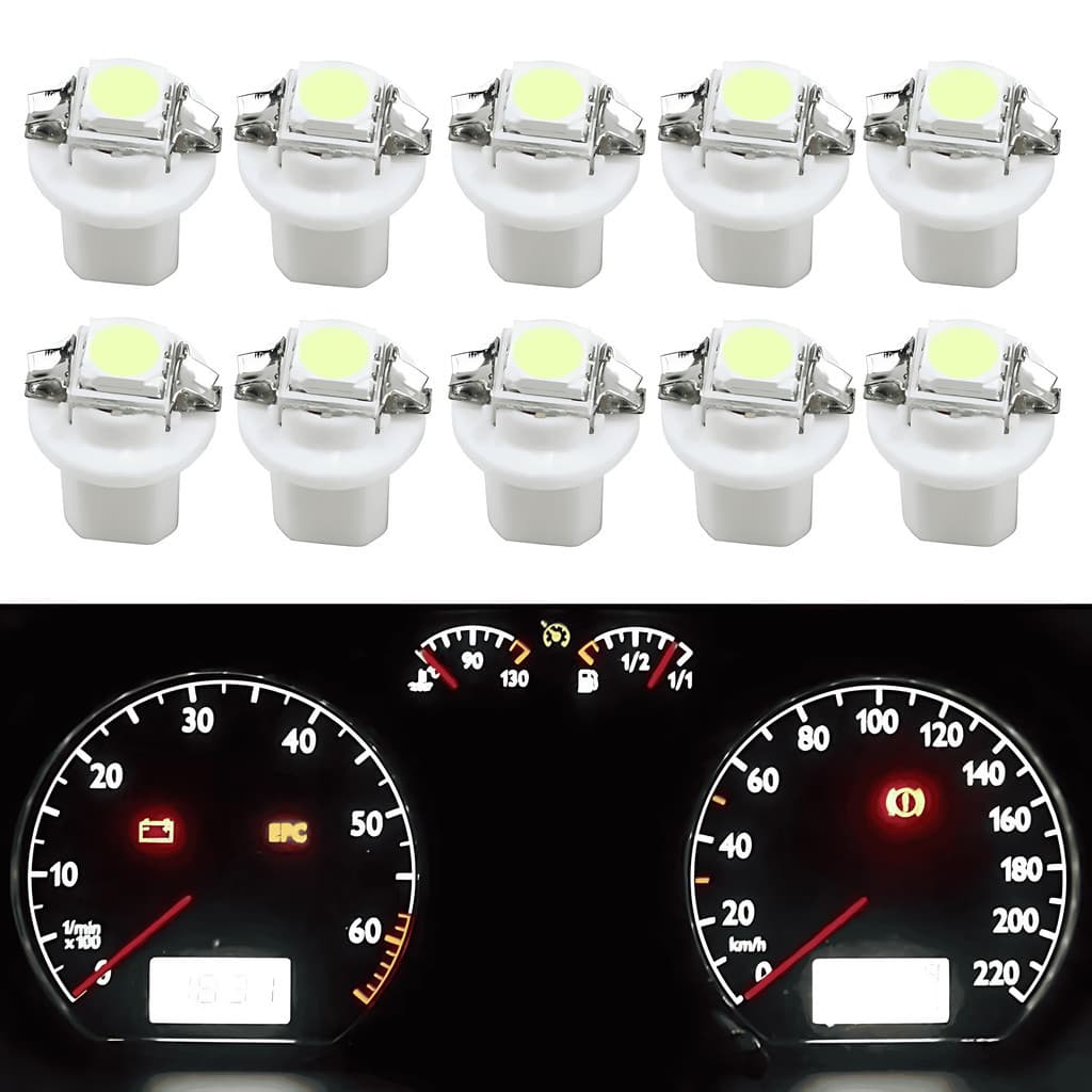 Kit 10 Lâmpada T5 B8.5 w5w de Led Pinguinho soquete b8.5 Led SMD Gota Painel Carro Moto C/ Soquete Universal