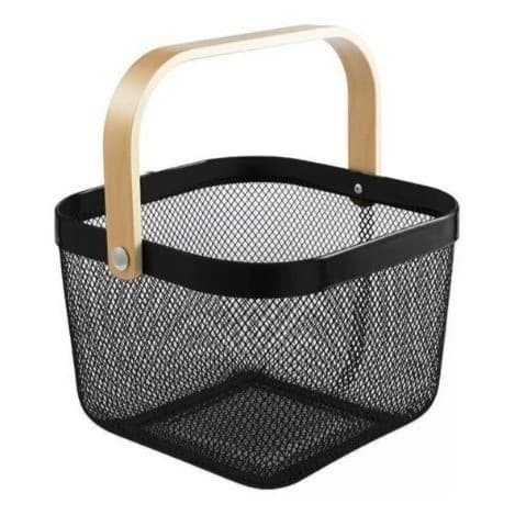 Cesto Organizador Metal Alça Madeira Preta 24,5x26,5x31,5cm Cesto Organizador Metal Alça Madeira Preta 24,5x26,5x31,5cm