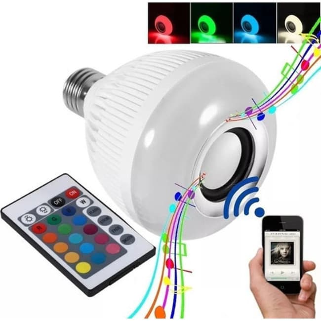 Lâmpada Musical Caixa Som Bluetooth Led Celular Com Controle (cod.0030)