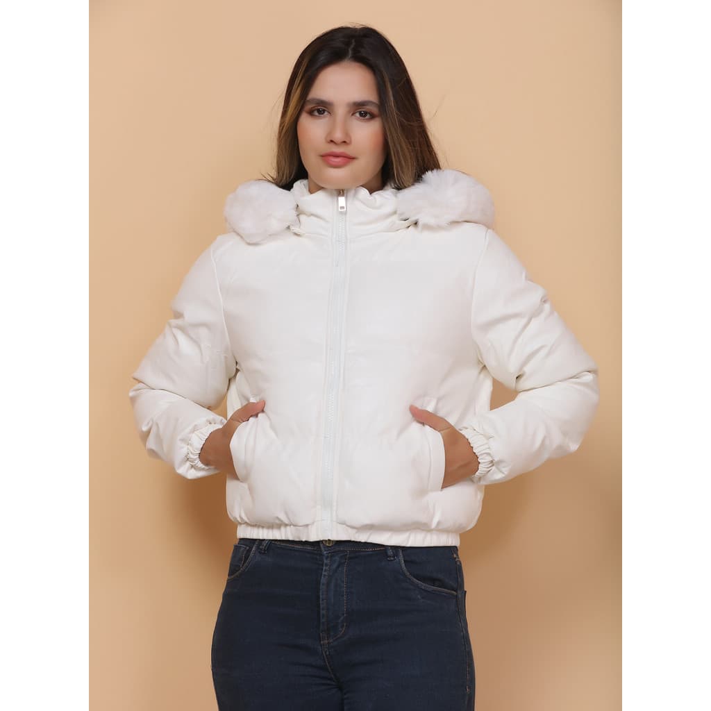 Jaqueta Couro Casaco Branco Feminina Blusa Com Zíper Impermeavel Premium Luxo  Estilosa Moda Inverno