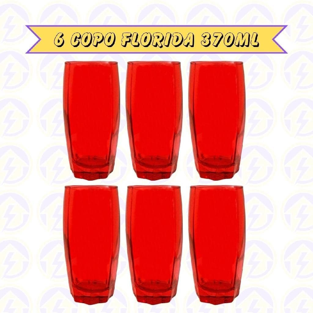 6 Copo de Vidro Florida 370ML Vermelho