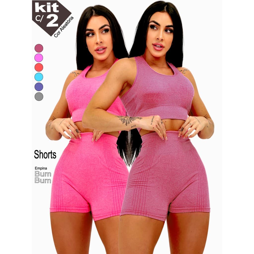 KIT c/2 SHORT ACADEMIA EMPINA BUMBUM FITNESS PUSH UP YOGA ESPORTE CINTURA ALTA
