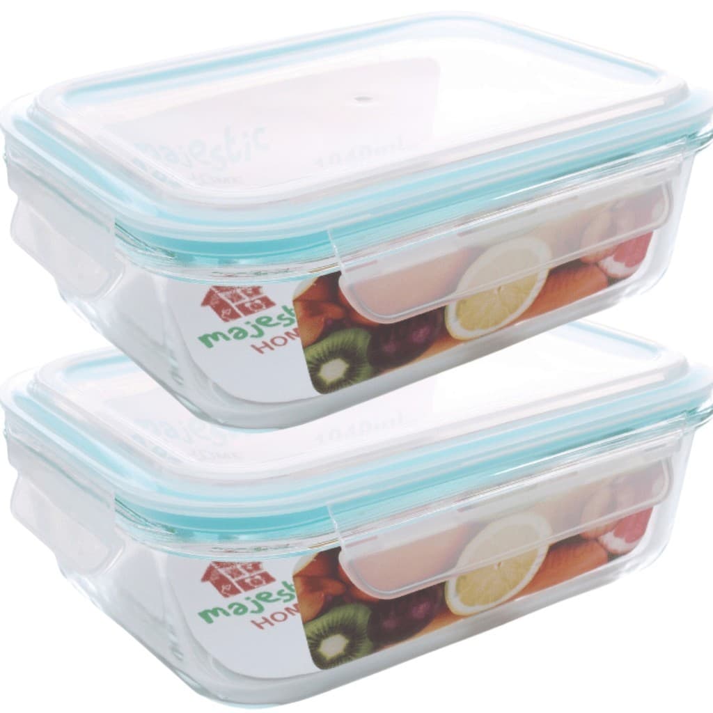 Kit 2 Potes Vidro Grande 1040ml  Tampa Hermética Marmita Fitness Para Refeições Vasilha Transparente