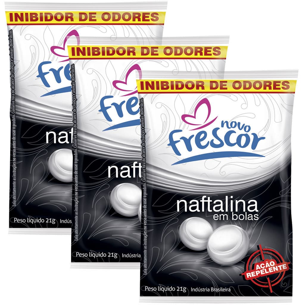 Kit 3 Pacotes Pedra Naftalina Bola Anti Traça Anti Mofo  21gr Novo Frescor Repelente Insetos Combate Umidade