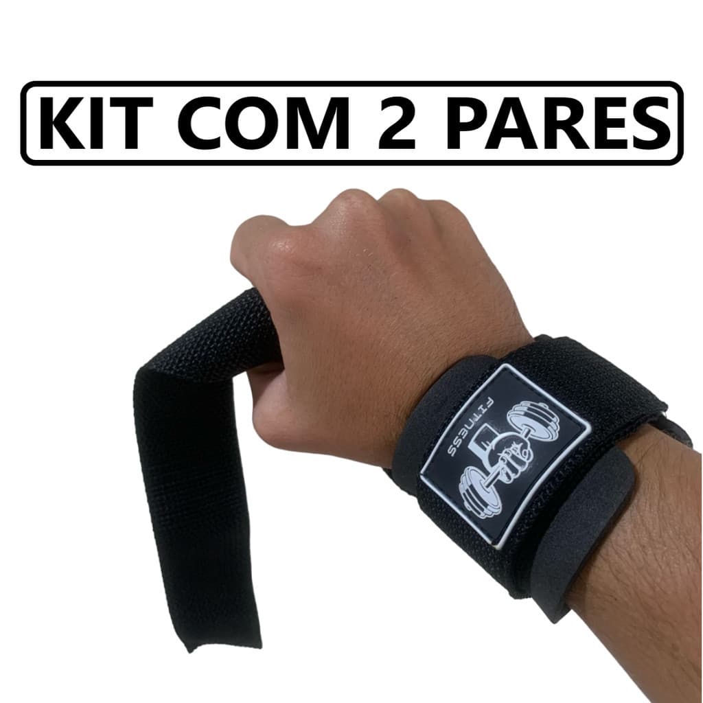 Kit 2 Strap Munhequeira Musculação Para Academia Preto