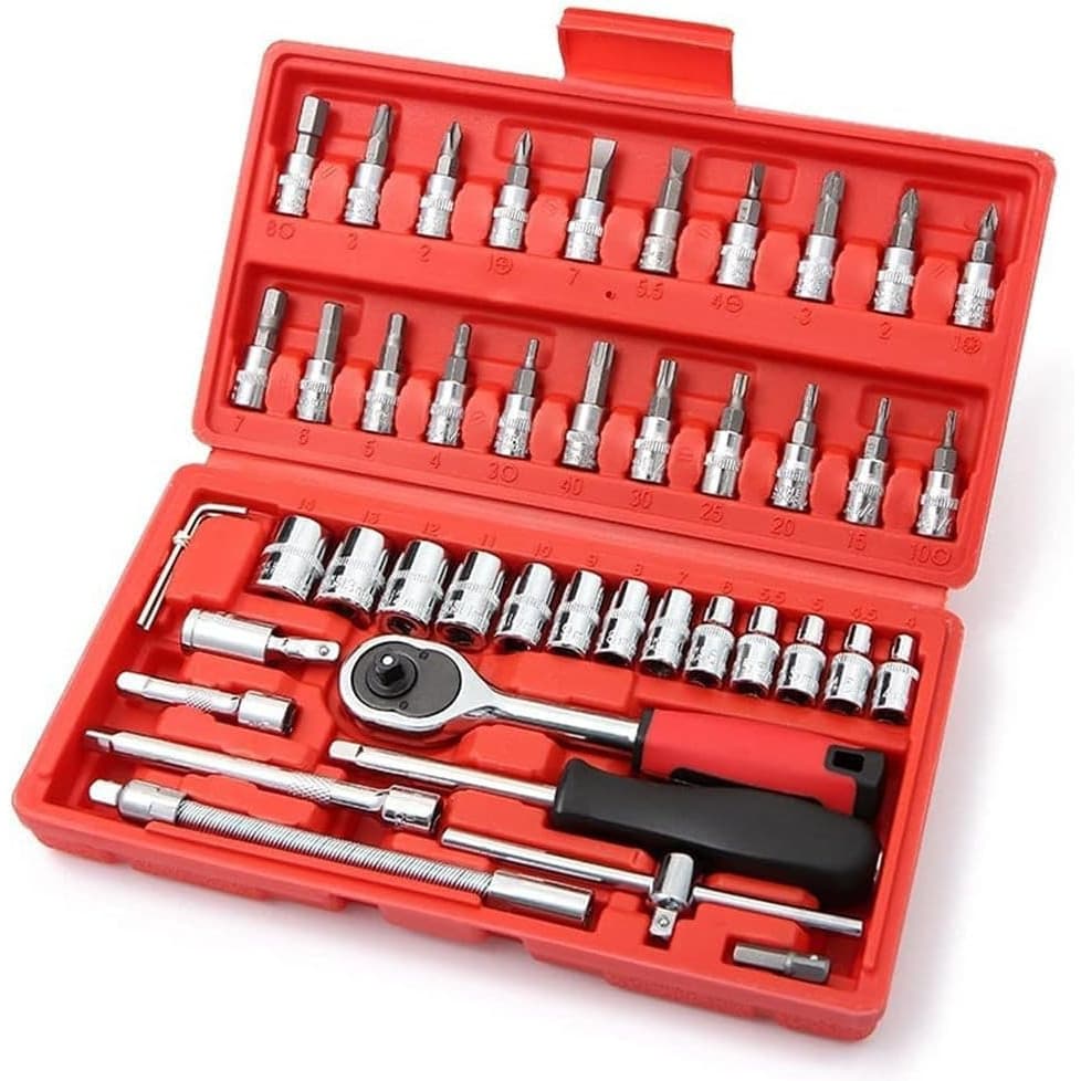 Jogo Kit Soquete Catraca Ferramenta Chave Allen Aço Crv Com Maleta 46 peças