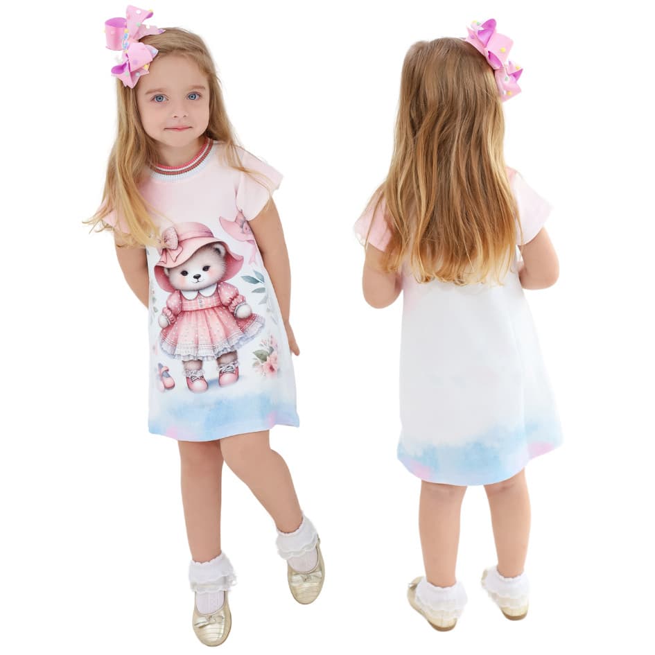 Vestido Infantil  Ursinha Fofinha com Strass