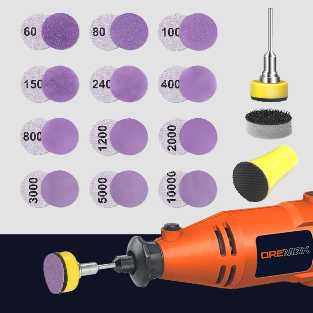 Kit Disco de Lixa Base Aderente 124 Peças Com Suporte e Lixas de Grão 60 a 10.000 para Micro Retífica Dremax