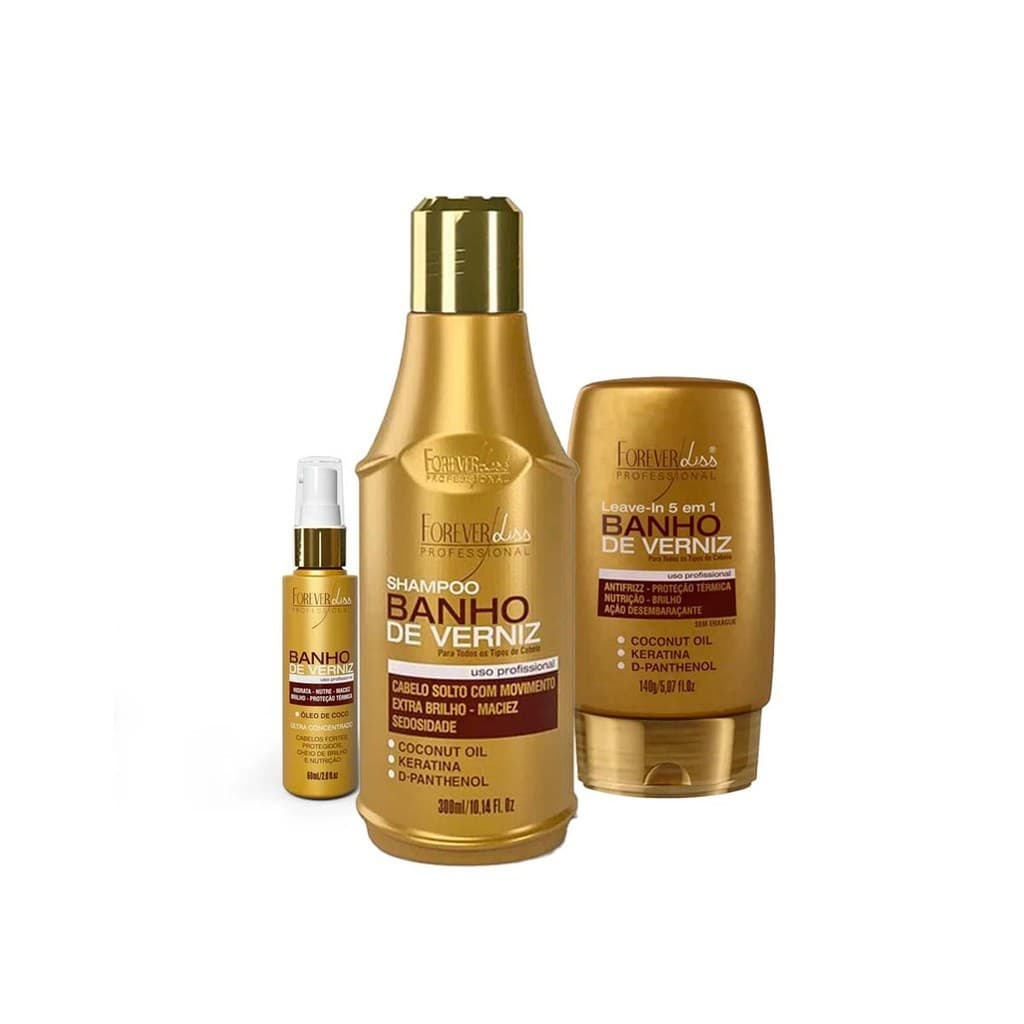 Kit Banho de Verniz  Shampoo, Leave-in e Oleo Forever Liss