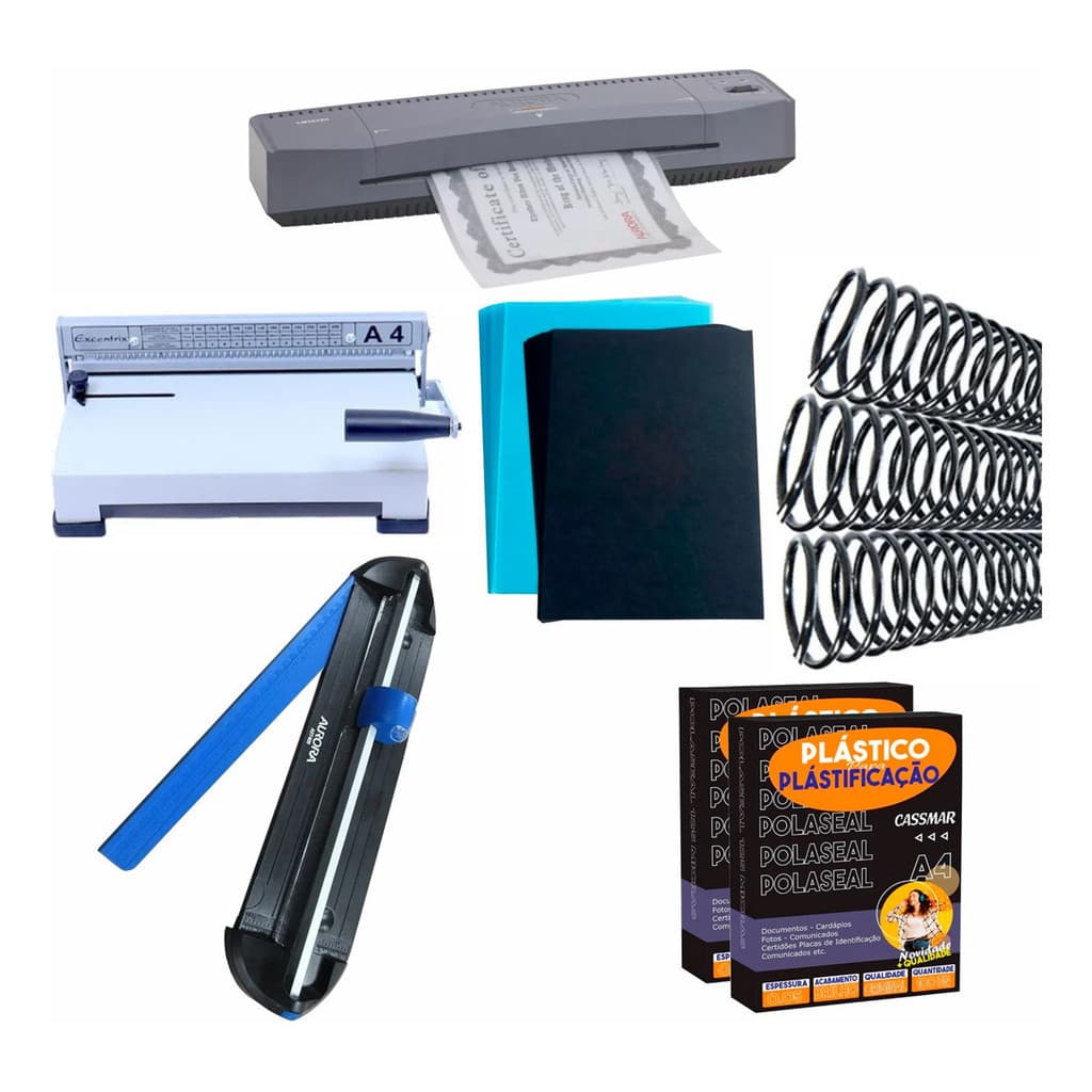 Kit Encadernadora Plastificadora A3 Refiladora Insumos 110v