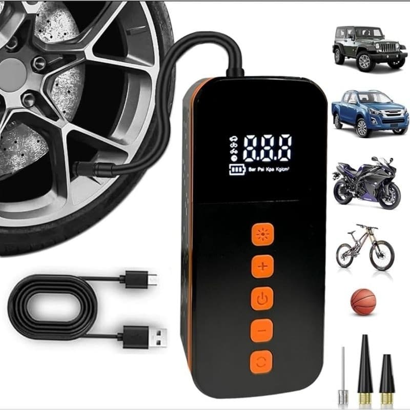 Compressor de ar elétrico recarregável de pneus de carro bomba de ar portátil para carro moto.