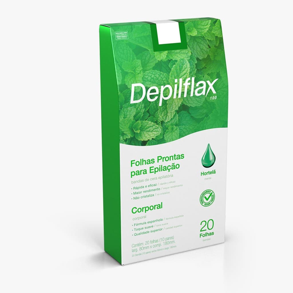 Folhas Prontas De Cera Depilatória Corporal 20 Unidades Hortelã Depilflax