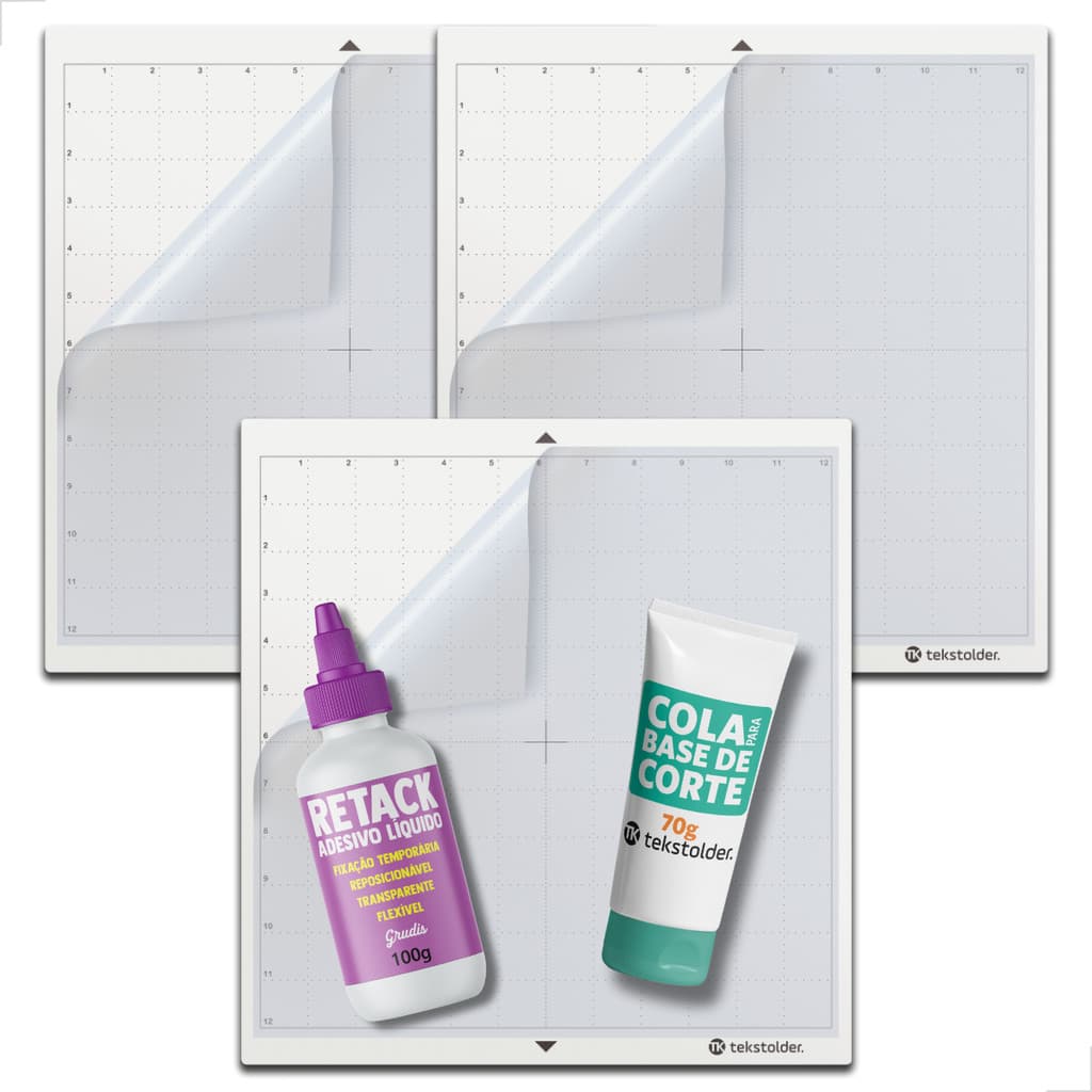 Pack 3 Base Tekstolder 30x30 Com Cola Para Silhouette + Refil 1 Suave e 1 Média