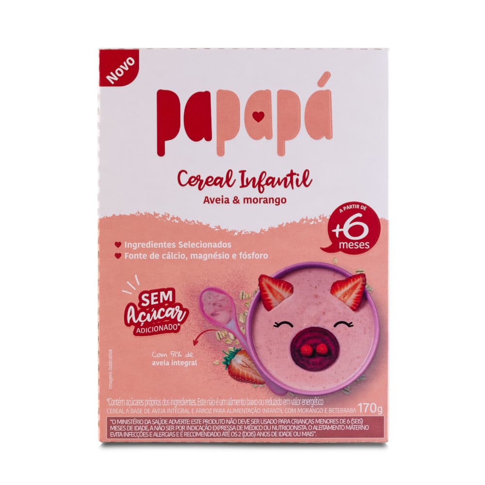 Cereal de bebe aveia e morango papapa sem açúcar 170g
