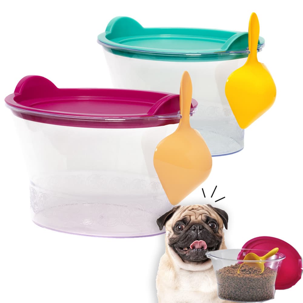 Porta Ração Cães pet com Pá Dosadora Cachorro Gato Pássaro