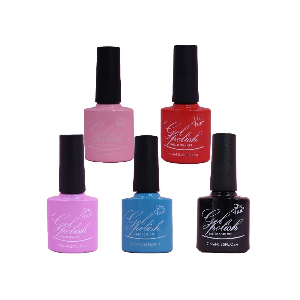 Kit 5un Esmalte Em gel Polish Gel Color Unha Profissional 7,5ml - Chic & Fun