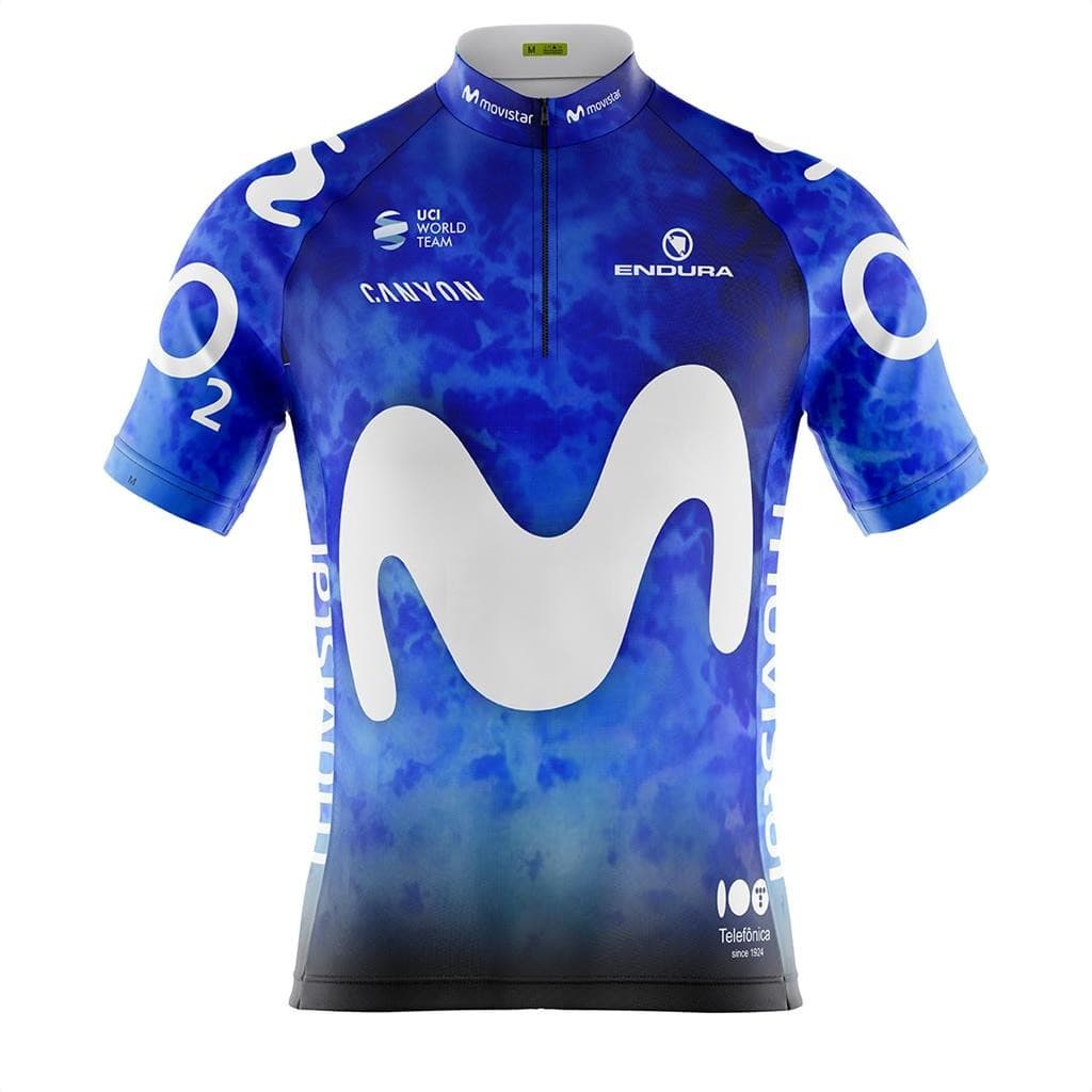 Camisa Ciclismo Camiseta Ciclista Roupa de Ciclismo Masculina Por Tour Movistar Azul Com Bolsos Protecao Uv 50+