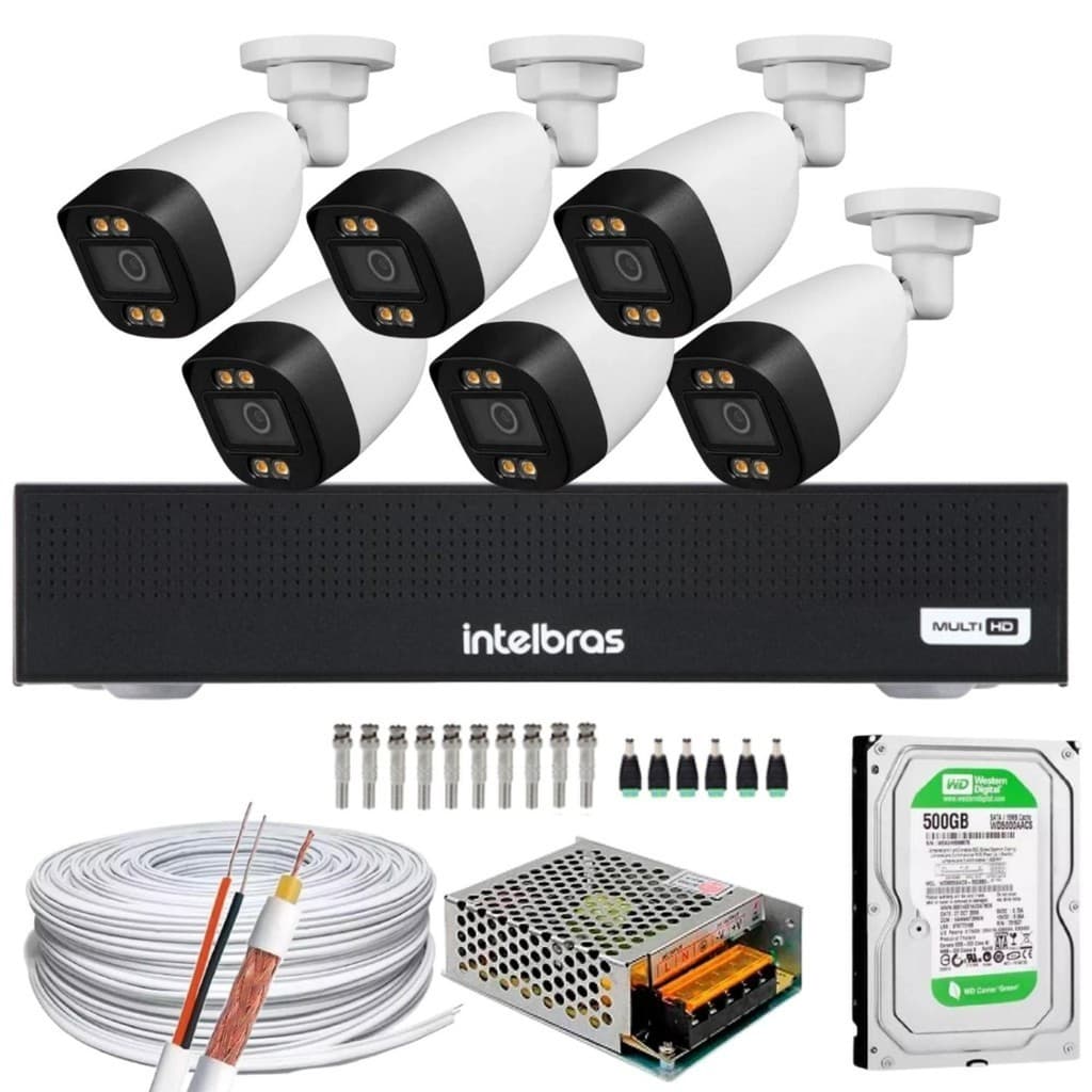 Kit 6 Câmeras full Color Dvr Intelbras 1108-C C/Hd 500gb