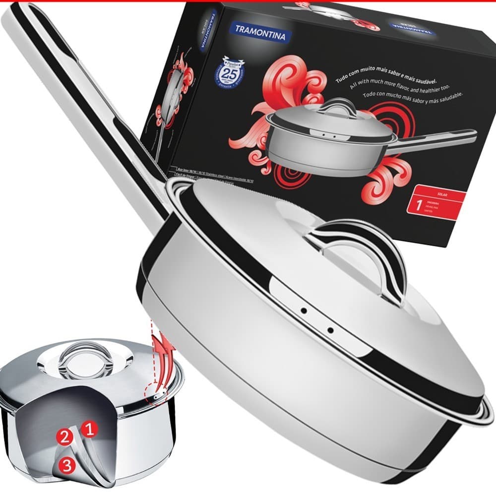 Frigideira Inox Fundo Triplo Tampa Solar Tramontina 2,1 Litros 20cm