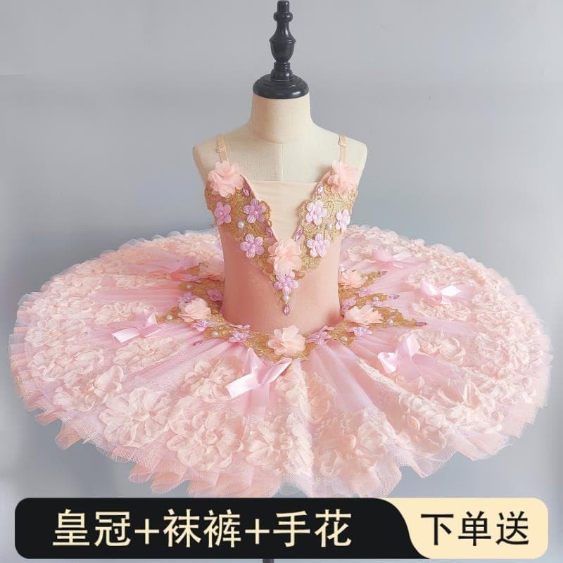 Saia de balé profissional das crianças Flor Fairy Bow Pong Yarn TUTU Saia Performance Dress 20240312